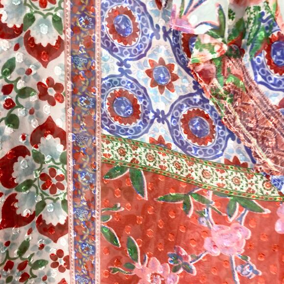 NWOT ZARA Top S Patchwork Jacquard Floral Print Chiffon Ruffle V Balloon-Long-Sl - Picture 5 of 12